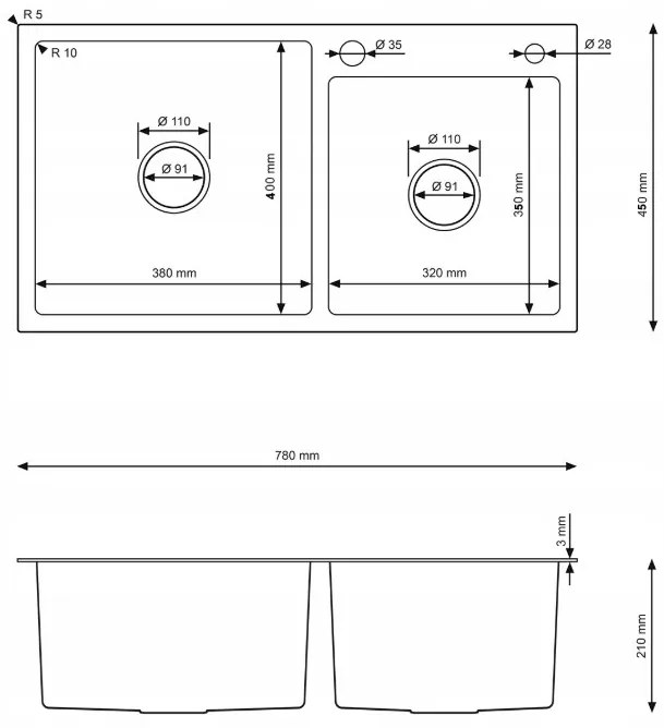Erga HD, 1-komorový oceľový drez 780x450x210 mm, zlatá, ERG-MLS-HD7845G