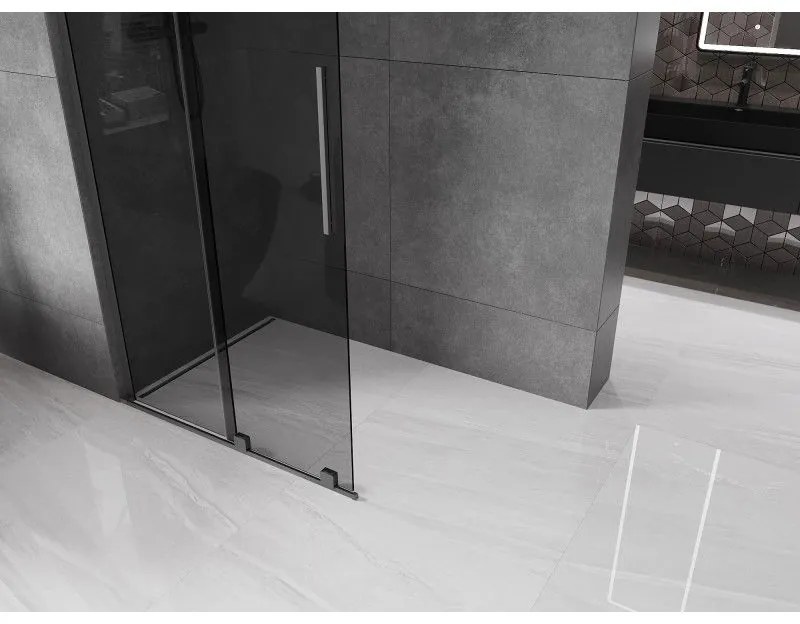 Mexen Velar L, posuvná sprchová zástena Walk-in 90 x 200 cm, 8mm šedé sklo, brúsený grafit, 871-090-003-43-95