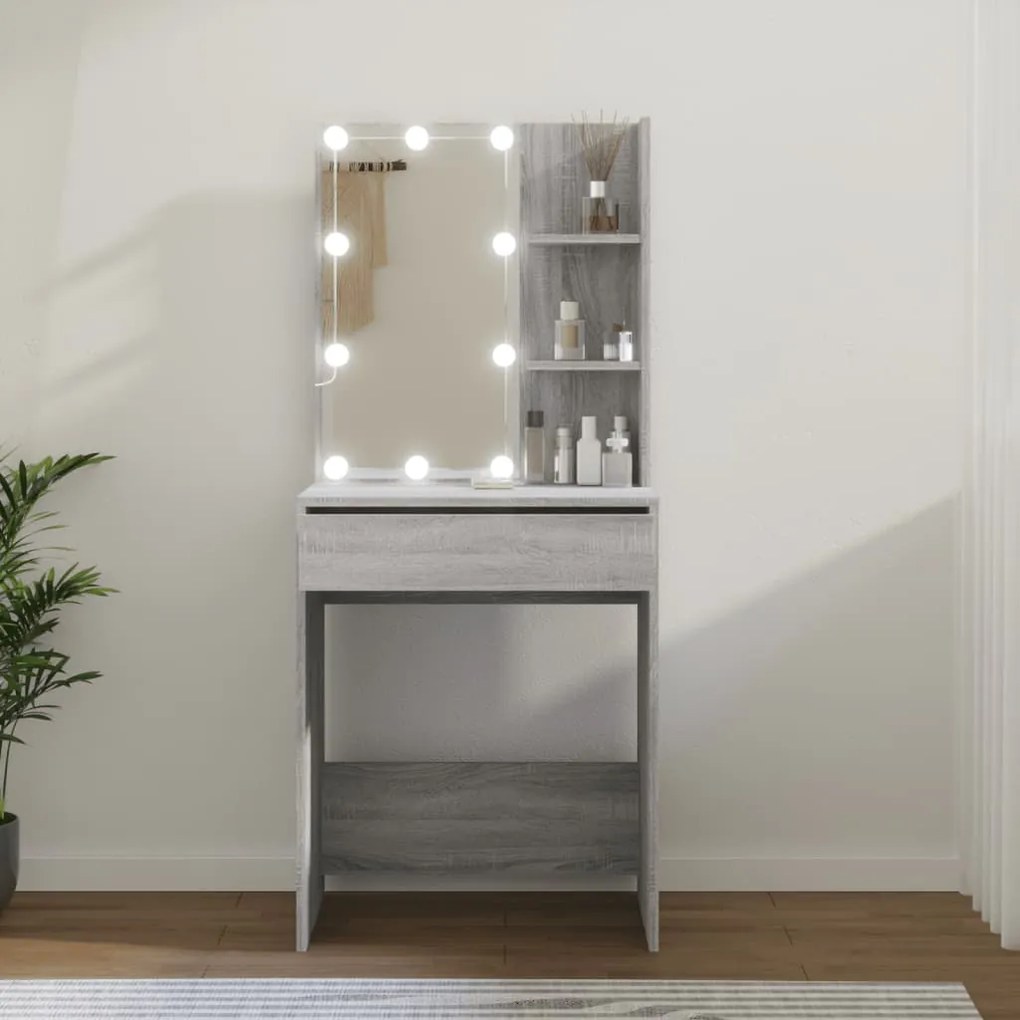 Toaletný stolík s LED sivý dub sonoma 60x40x140 cm