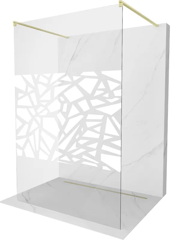 Mexen Kioto, sprchová zástena Walk-In 100 x 200 cm, 8mm číre sklo biely vzor, zlatý matný profil, 800-100-002-55-85