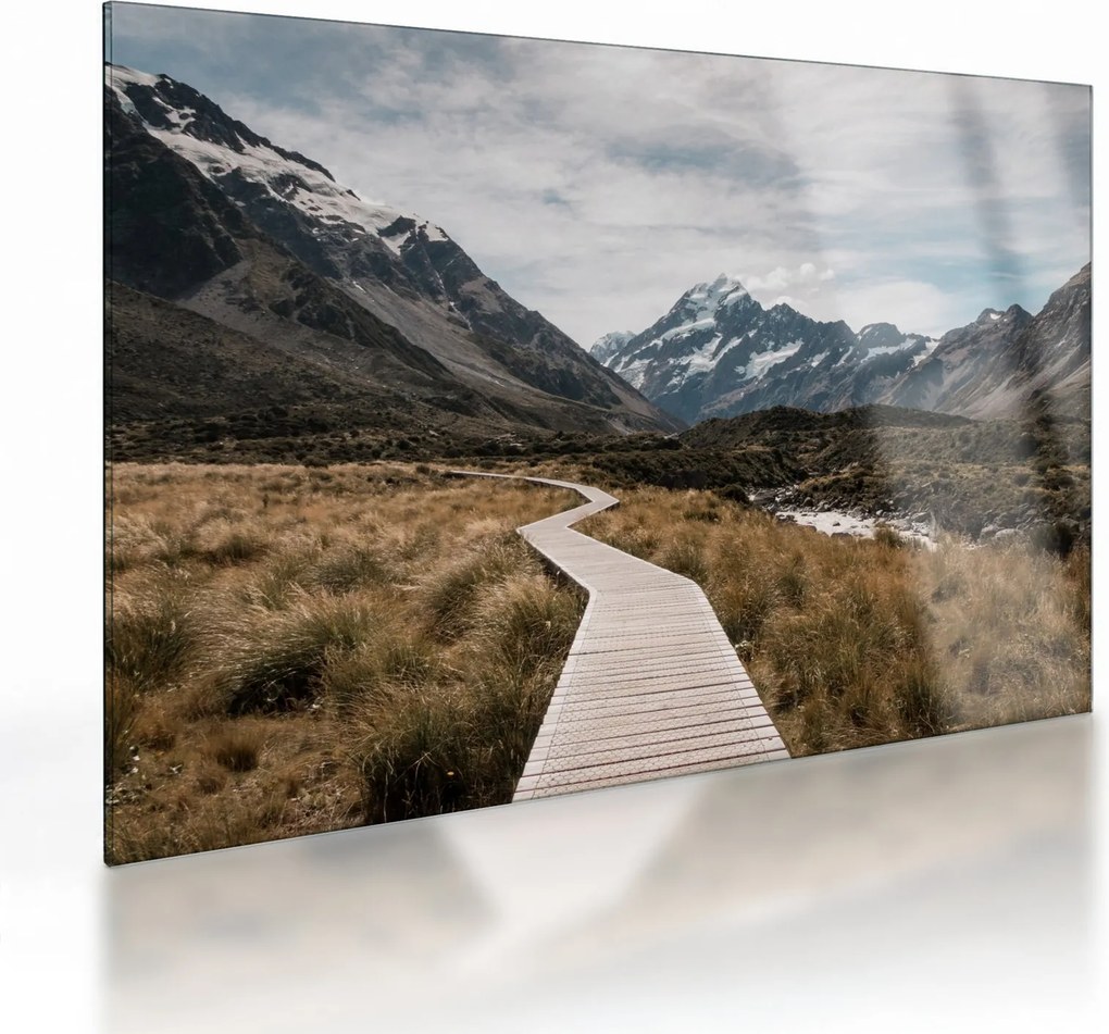 Sklenený obraz - Chodník v údolí hory Mt. Cook (70x50 cm)