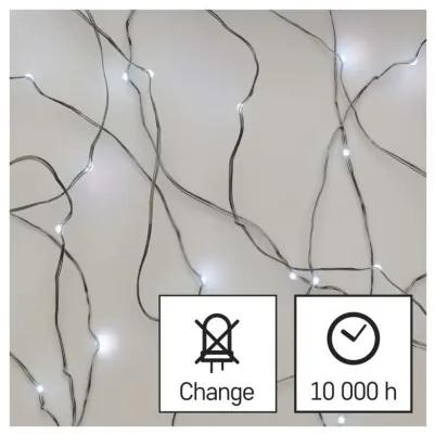 EMOS NANO LIGHTS vianočná nano reťaz LED na batérie, 10xLED, 0,9 m, studená biela, 2xAA, časovač, striebo