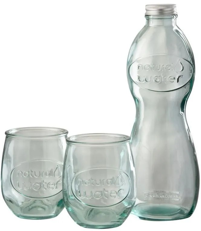 Transparentná sklenená fľaša a 2skleničky Natural - Ø 10 * 26cm
