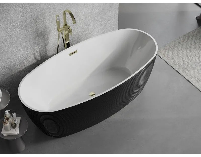 Mexen Lira, voľne stojaca vaňa, vzor, 170 x 80 cm, biela-čierna, zlatý lesklý prepad, 52831708075-50