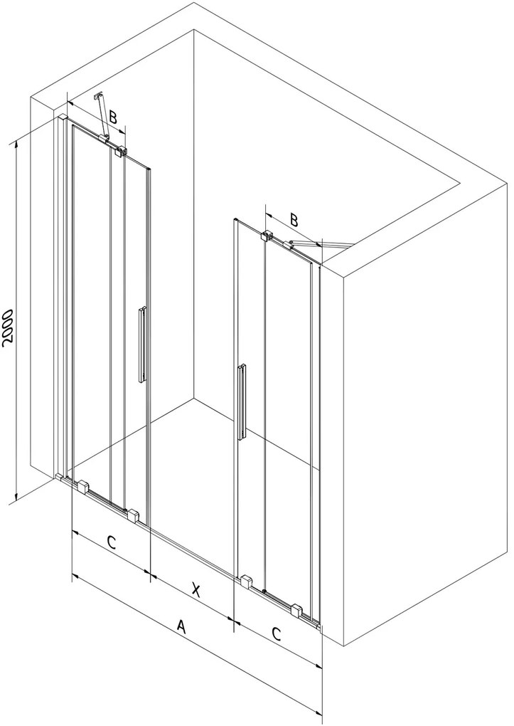 Mexen Velar Duo, posuvné sprchové dvere do otvoru 140 cm, 8mm šedé sklo, zlatá lesklá, 871-140-000-42-50