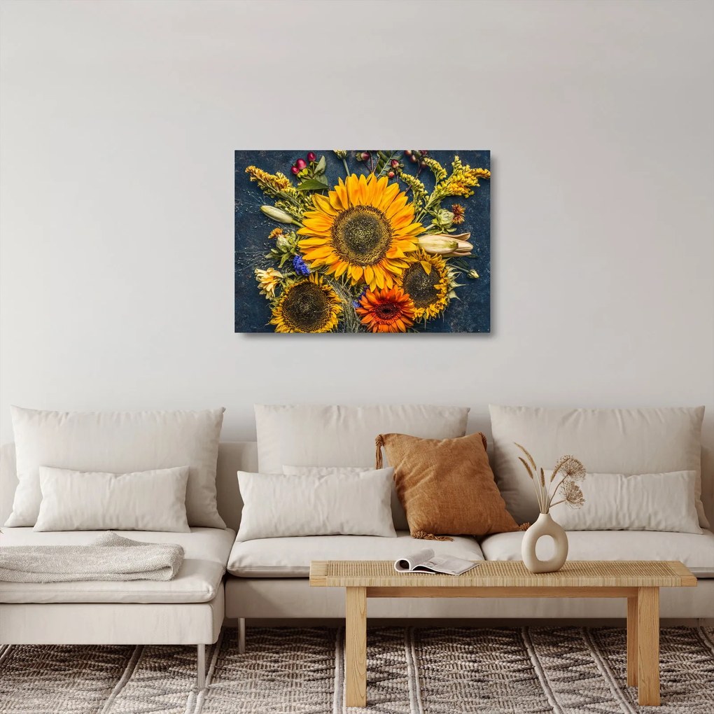 Sklenený obraz - Jesenné kvety (70x50 cm)