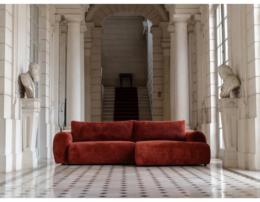 Menčestrová rozkladacia rohová pohovka v tehlovej farbe (pravý roh) Lucien – Bobochic Paris