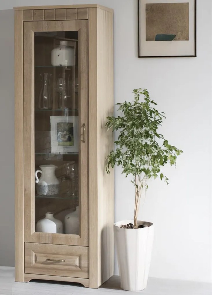 Vysoká vitrína Atik, dub riviéra, ľavá