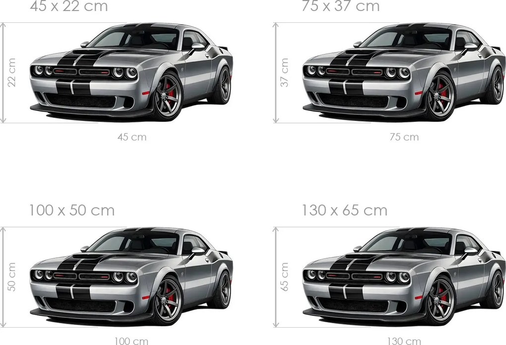 Dodge Challenger textilná prelepiteľná nálepka na stenu hárok 45 x 22 cm
