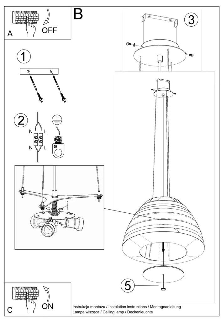 Závesné svietidlo Bella, 1x čierne textilné tienidlo, (biele sklo), (fi 60 cm)