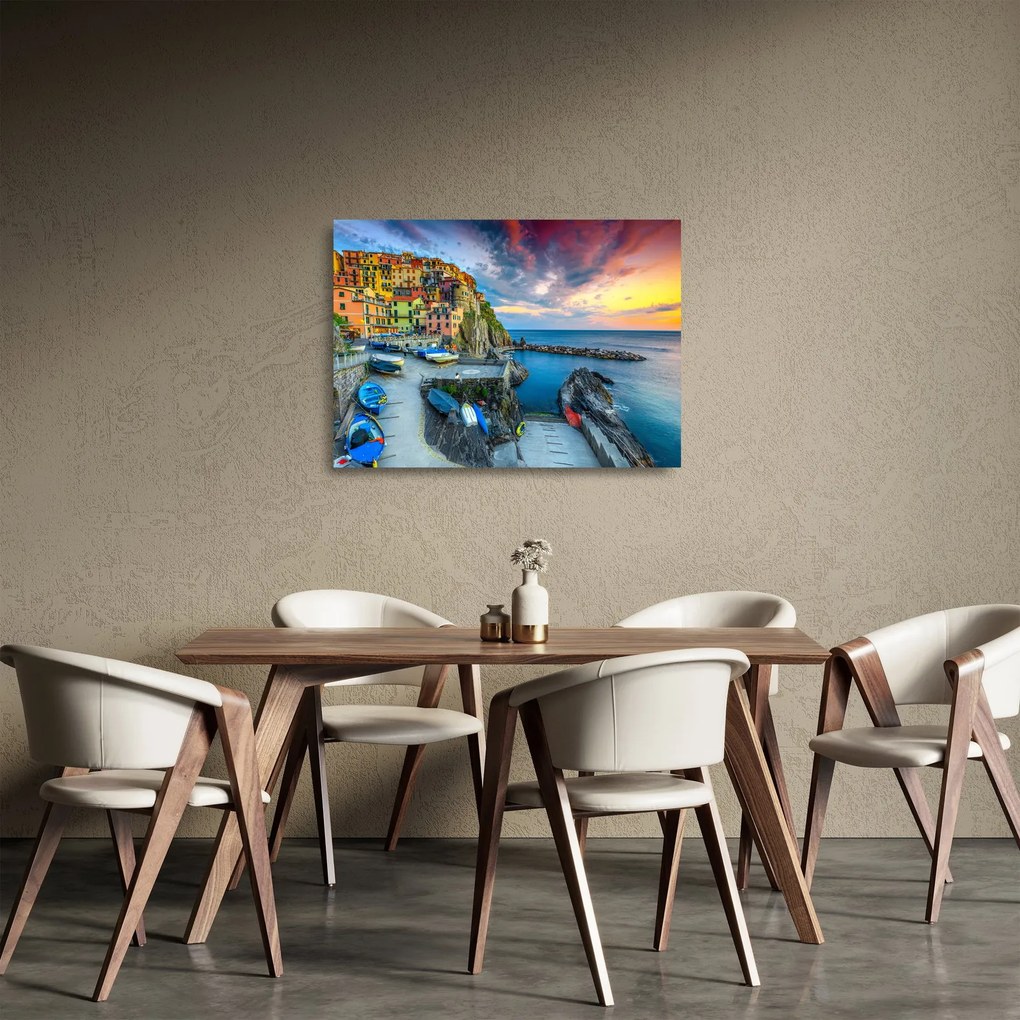 Sklenený obraz - Stredomorská dedina (70x50 cm)