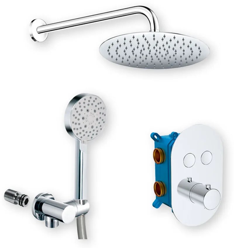 Mereo Mereo, Sprchová sada s termostatickou podomietkovou tlačidlovou batériou - 2-cestná - oválny kryt, MER-CB60106TB3