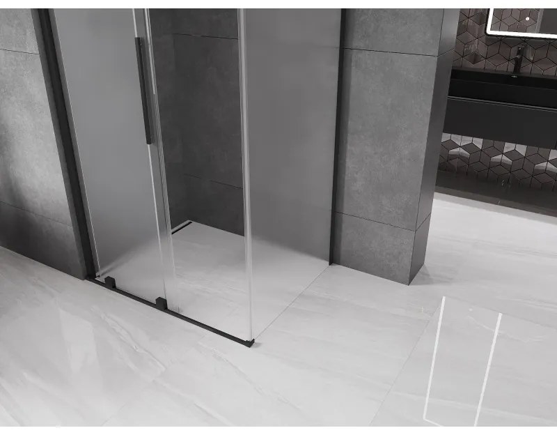 Mexen Velar, sprchový kút s posuvnými dverami 100 x 110 cm, 8mm sklo námraza, čierna matná, 871-100-110-31-70