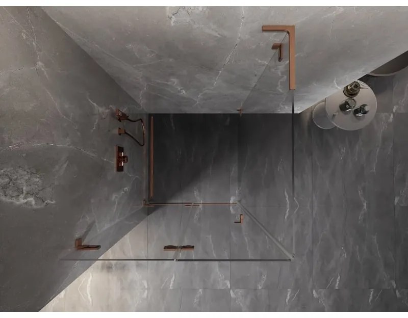 Mexen Lunar-F L, 1-krídlový sprchový kút so skladacími dverami, ľavý, 80 x 80 cm, 8mm číre sklo, medený profil, 836L-080-080-65-00-L