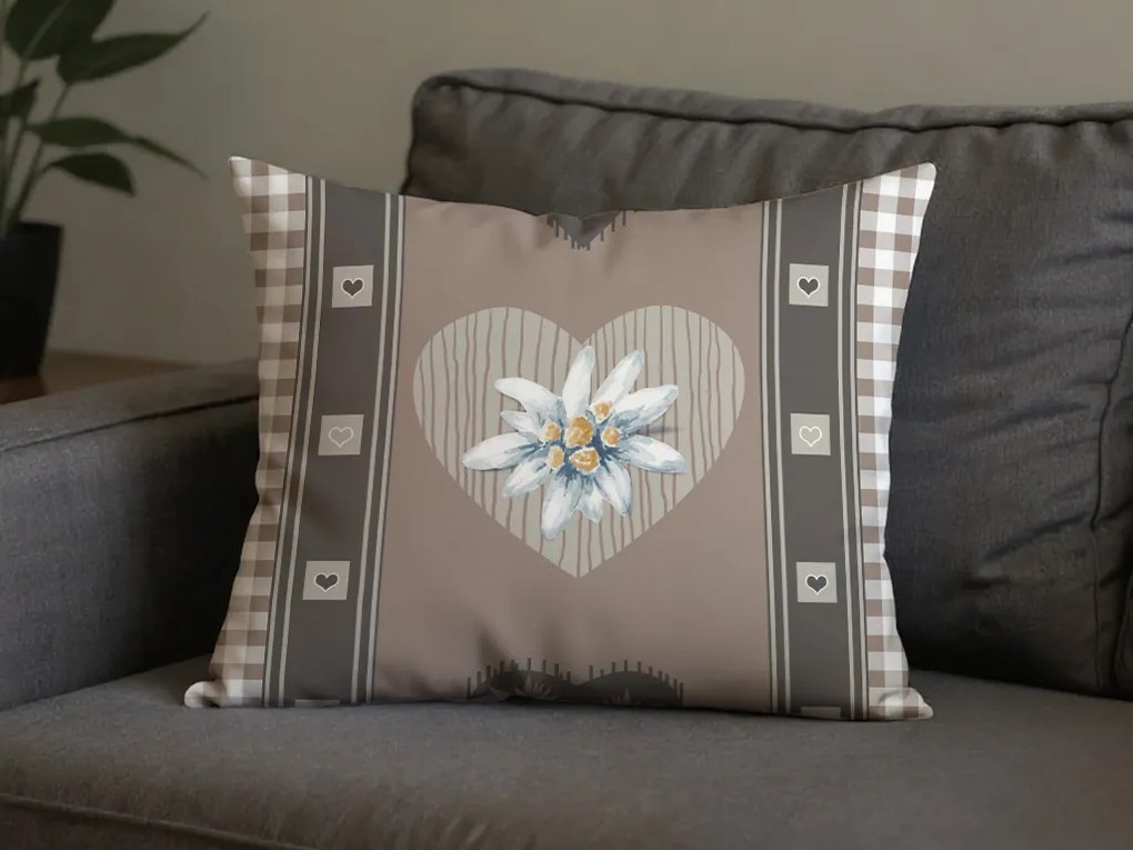 Polybavlnená obliečka na vankúš HEART RETRO POLY 50x70 cm, hnedý
