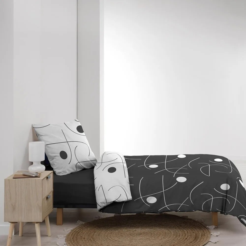 Biele/tmavosivé obliečky na jednolôžko z mikrovlákna 140x200 cm Sonate – douceur d'intérieur