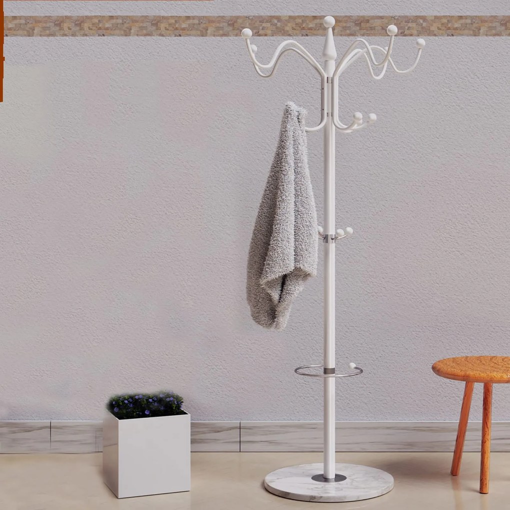 Stojanový vešiak TENZY s mramorovým podstavcom, 37x173cm, biela Casaria