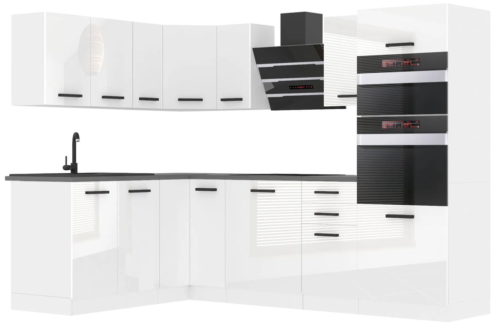 Kuchynská linka Belini Premium Full Version 420 cm biely lesk s pracovnou doskou MELANIE