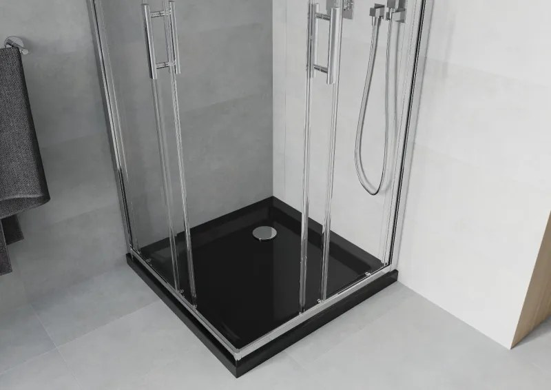 Mexen Rio, štvorcový sprchový kút 90 x 90 cm, 6mm číre sklo, chrómový profil + čierna sprchová vanička, 860-090-090-01-00-4070