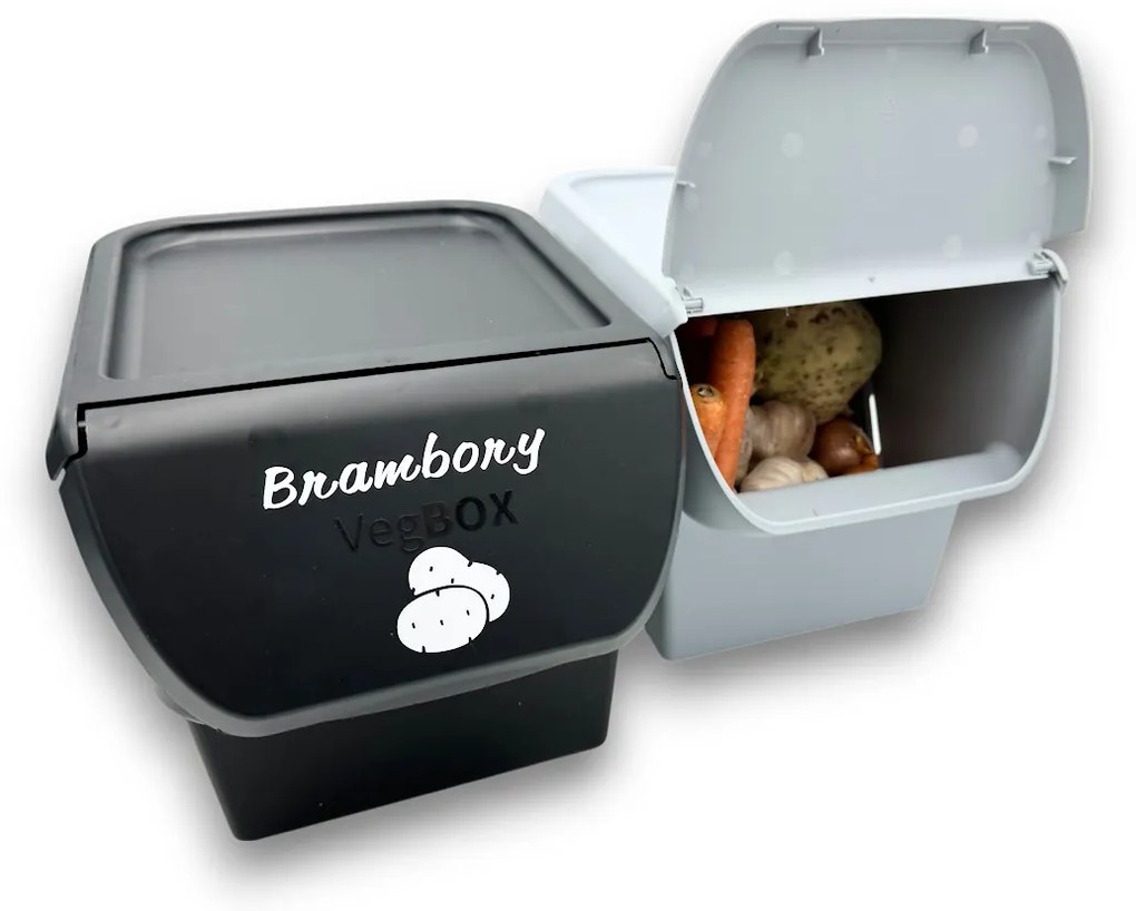 VILDE Sada 2ks úložných boxov VEGBOX na zemiaky a zeleninu s vetraním, VEGBOX antracit+sivý (14l )