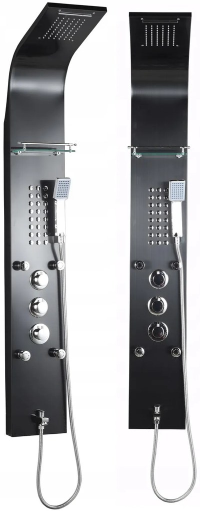 Sprchový rohový panel CASCADA 5v1 - s termostatom a výtokom do vane - čierny matný
