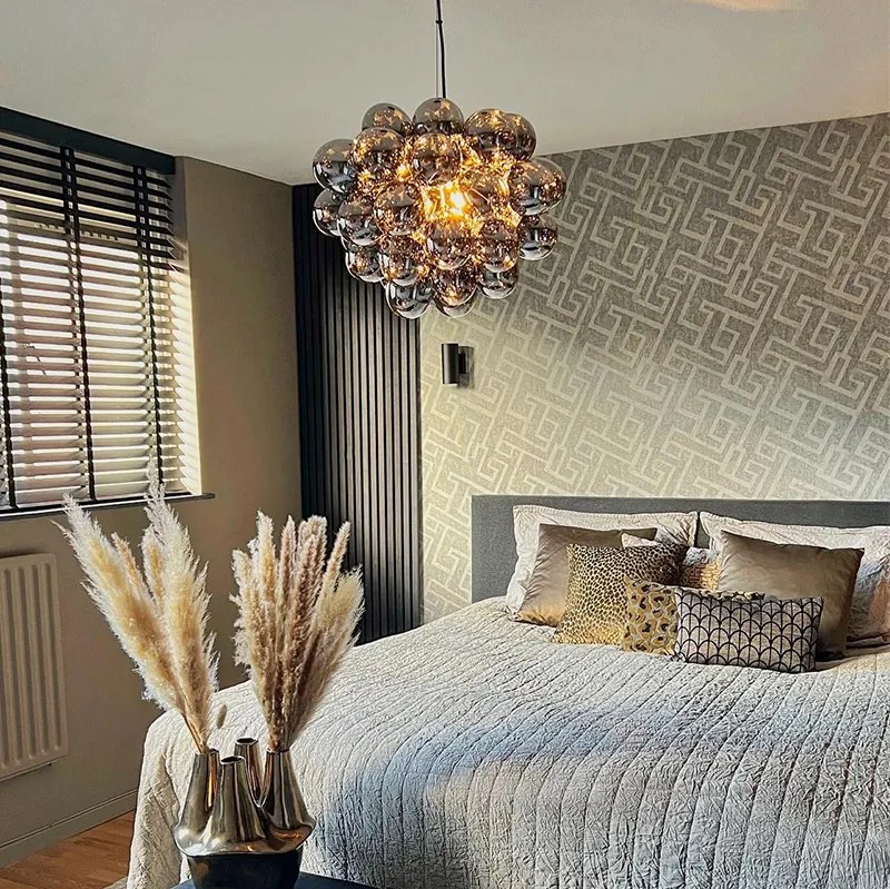 Inteligentné závesné svietidlo čierne s dymovým sklom 8-svetiel okrúhle vrátane Zigbee G9 - Uvas