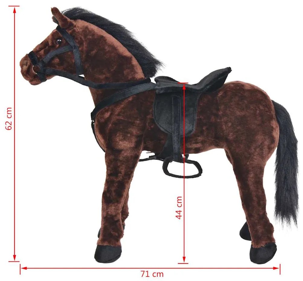 Stojaci plyšový hračkársky koník, tmavohnedý XXL