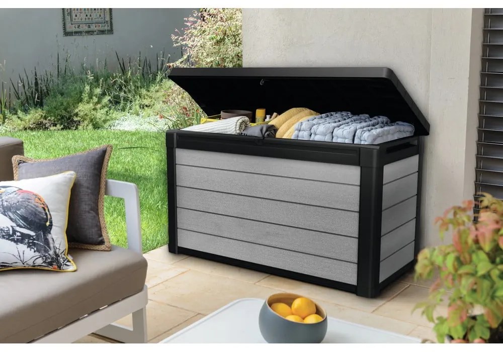 Hnedo-sivý záhradný úložný box Keter, 380 l