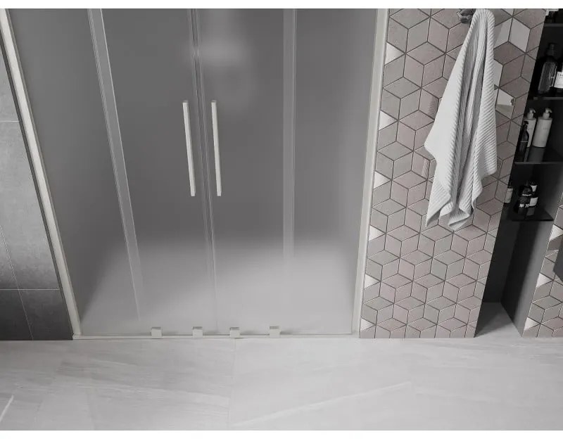 Mexen Velar Duo, posuvné sprchové dvere do otvoru 150 cm, 8mm sklo námraza, brúsená oceľ, 871-150-000-32-97