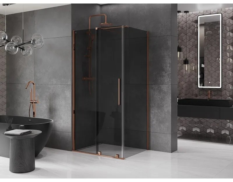 Mexen Velar, sprchový kút s posuvnými dverami 130 x 80 cm, 8mm šedé sklo, ružové zlato, 871-130-080-41-60