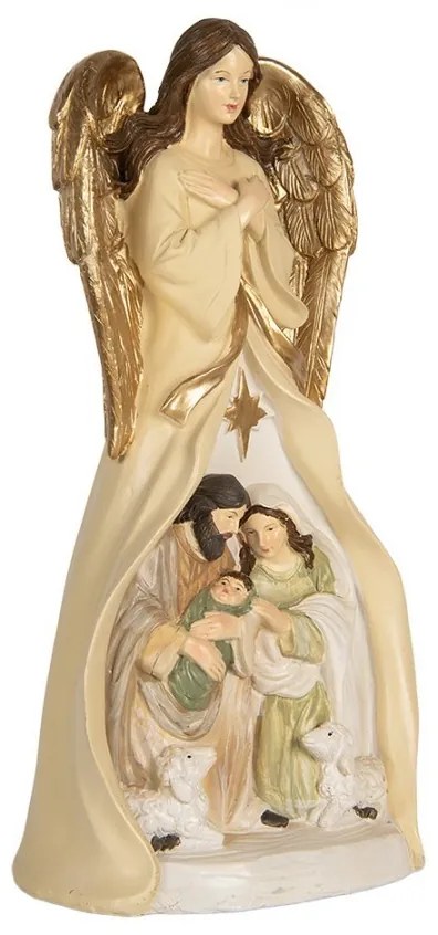 Béžová antik dekorácia anjel so svätou rodinou Angel - 15*12*31 cm