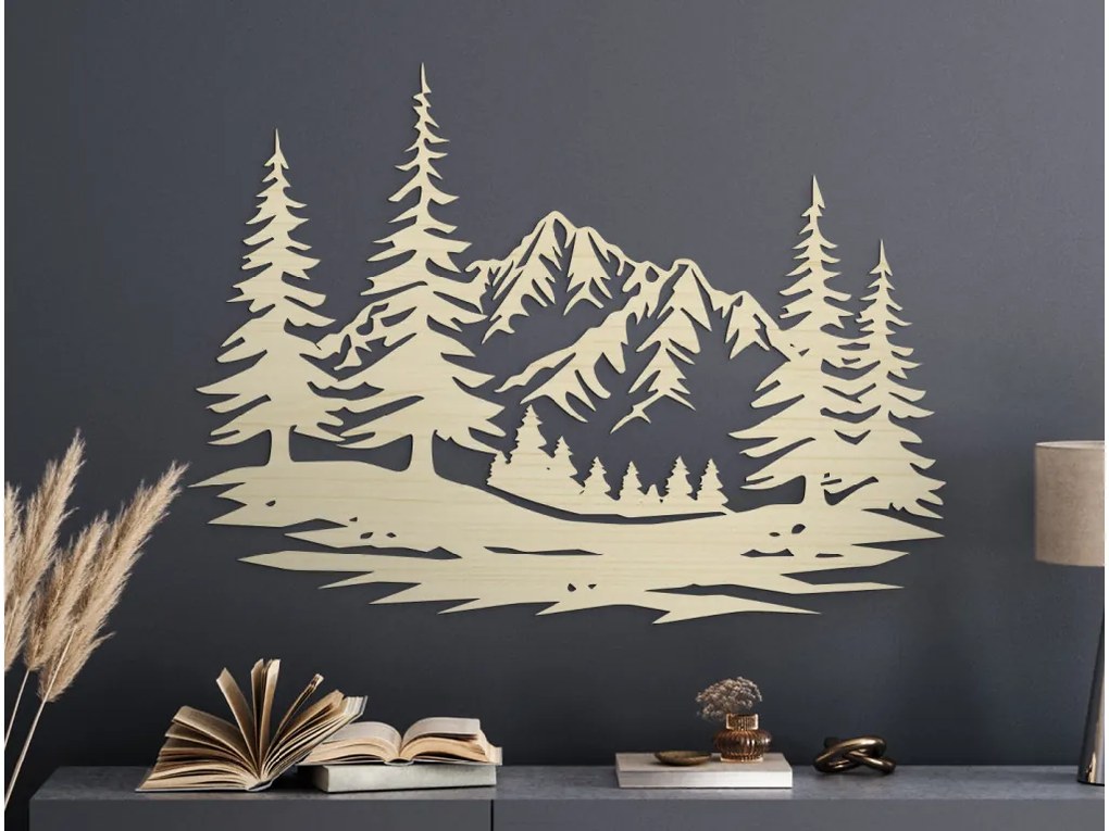 drevko Drevený obraz Hora nad lúkou Rozmer obrazu: 44,5 x 60 cm, Farba dekorácie: Čierna