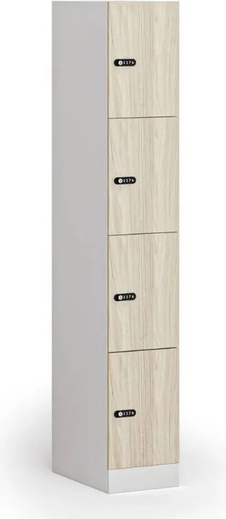 Šatníková skrinka S1 s úložnými boxmi, 4 boxy, 1850 x 300 x 500 mm, demont, mechanický kódový zámok, laminované dvere, dub prírodný