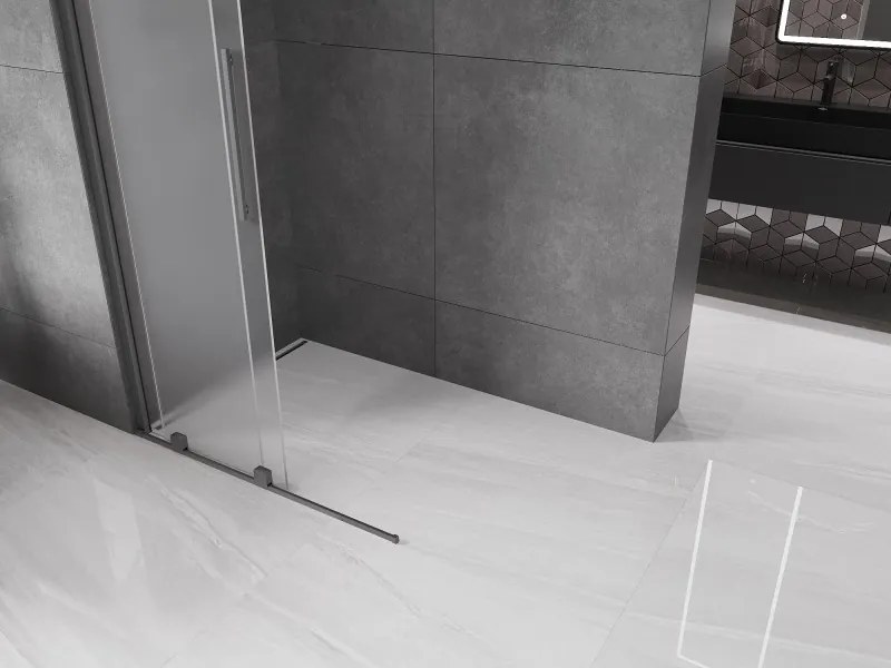 Mexen Velar, sprchová zástena s posuvnými dverami Walk-in 100 x 200 cm, 8mm sklo námraza, grafitová, 871-100-000-33-95