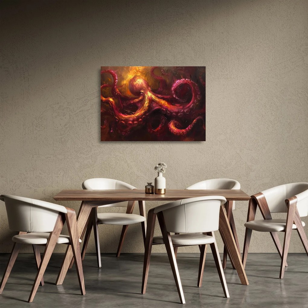 Sklenený obraz - Chobotnica, olejomaľba (70x50 cm)