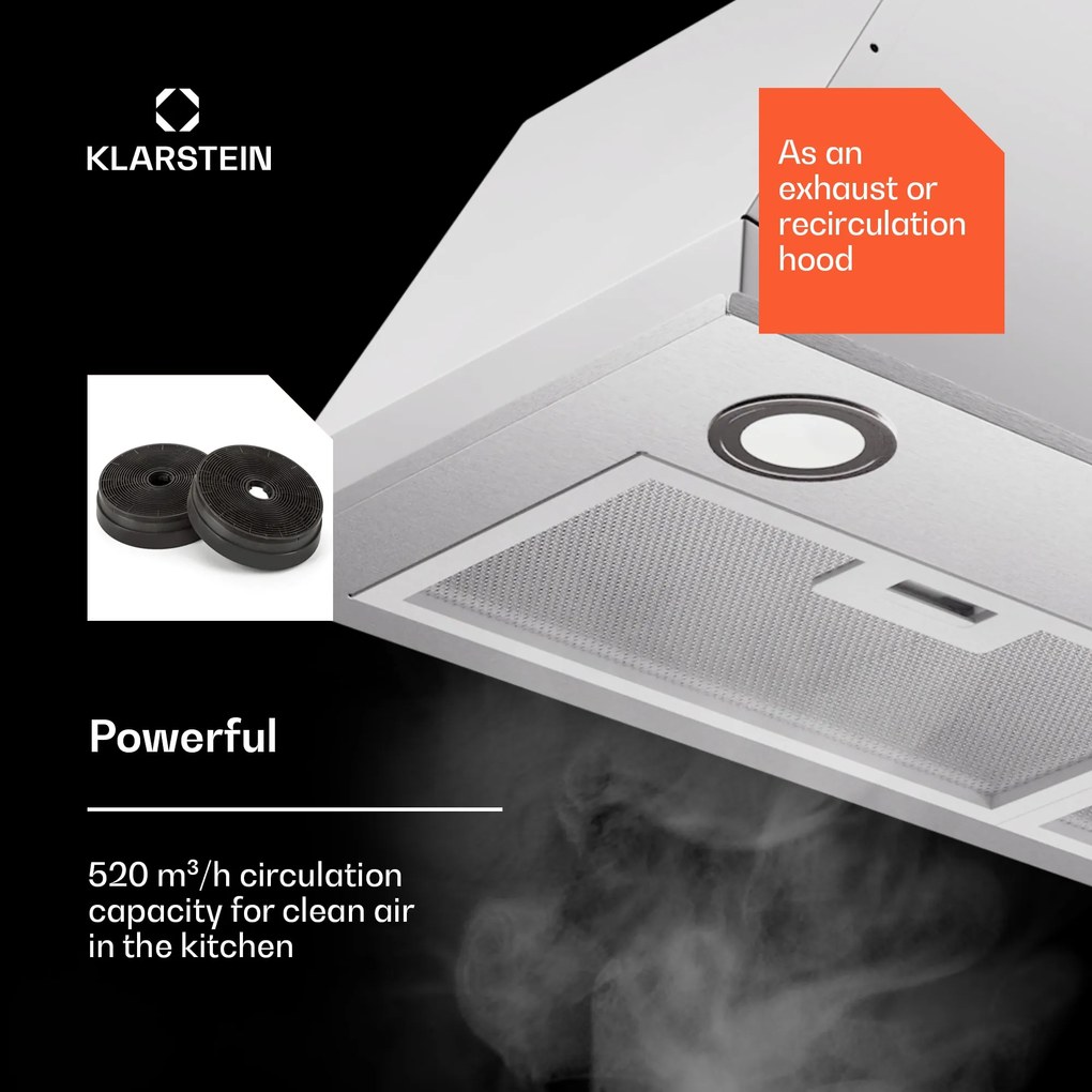 Klarstein Paolo 72 vstavaný Digestor 72 cm 520 m³/h LED Touch A++