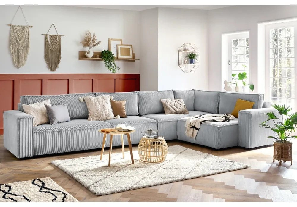 Svetlosivá menčestrová rohová pohovka (pravý roh) Nihad modular – Bobochic Paris