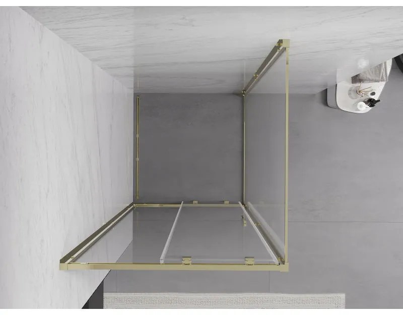 Mexen Exo, posuvný sprchový kút 90 x 90 cm, číre sklo, zlatá, 8151-090-090-50-00