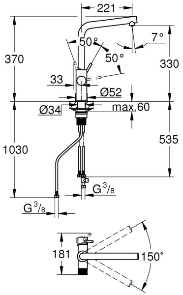 GROHE 30600000 - Drezová batéria BLUE PURE L-výpusť lesklý chróm