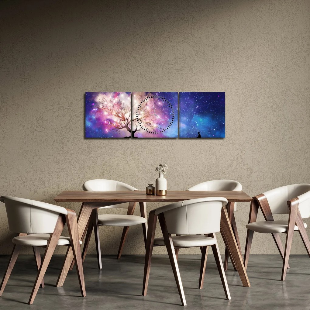 Obraz - Vesmírny strom (s hodinami) (90x30 cm)