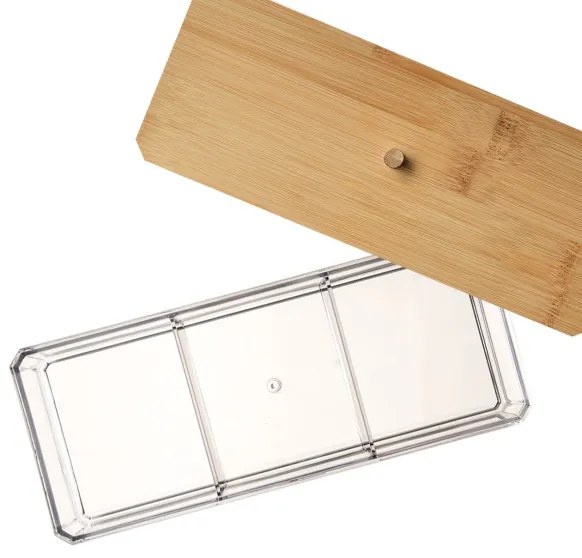 Úložný box s bambusovým víkem, 3 přihrádky, WHITNEY