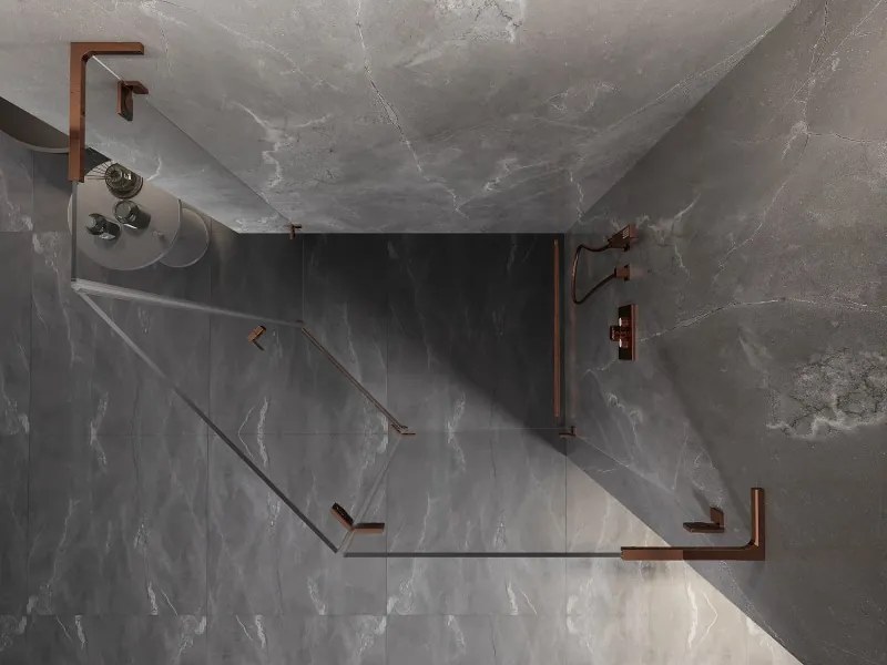 Mexen Lunar, L pravý výklopný päťuholníkový sprchový kút 100 x 80 cm, 8mm číre sklo, profil ružové zlato, 831L-100P-080L-60-00-P
