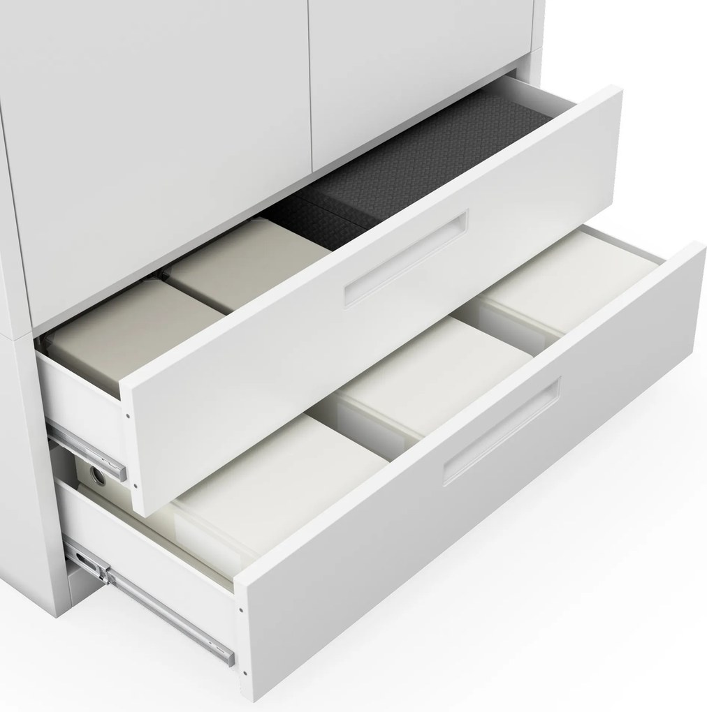 Modulárna kovová multifunkčná skriňa s dvoma zásuvkami biela MEGAN 1950 x 900 x 400 mm