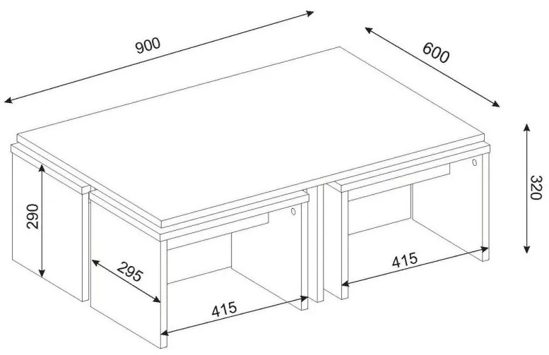 Sada konferenčních stolků s odkládacím stolkem Chest 90 cm bílo-hnědá