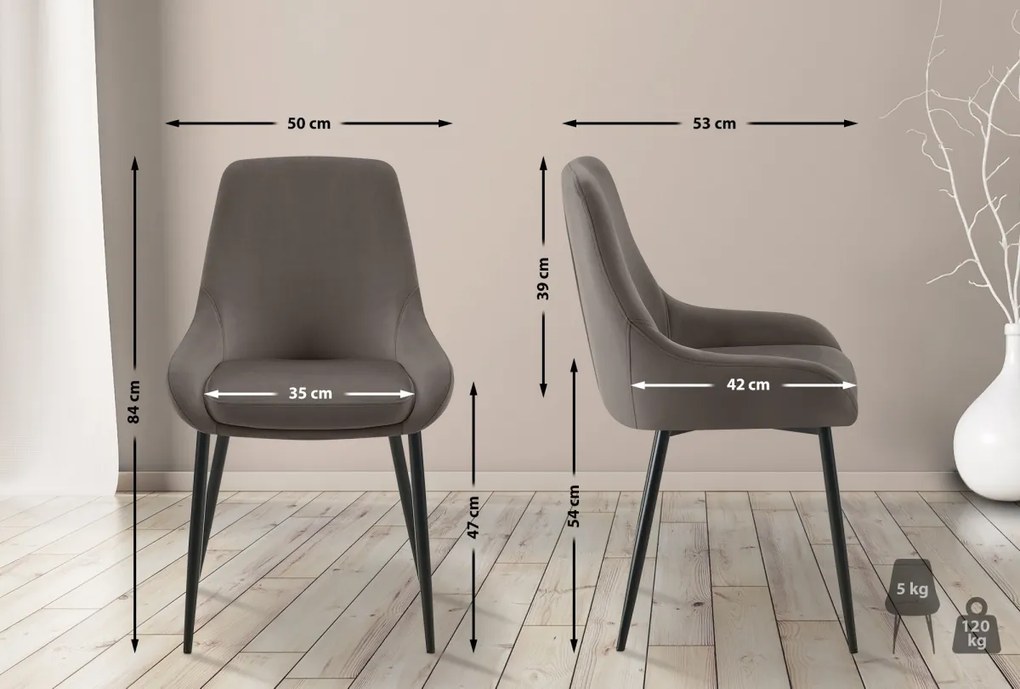 Jedálenská stolička Elmira - zamat, čierny rám - Antracit