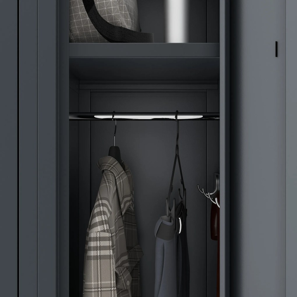 Kovová šatňová štvormodulová skriňa na sokli s policou KACPER II, 600 x 1800 x 500 mm, antracitová