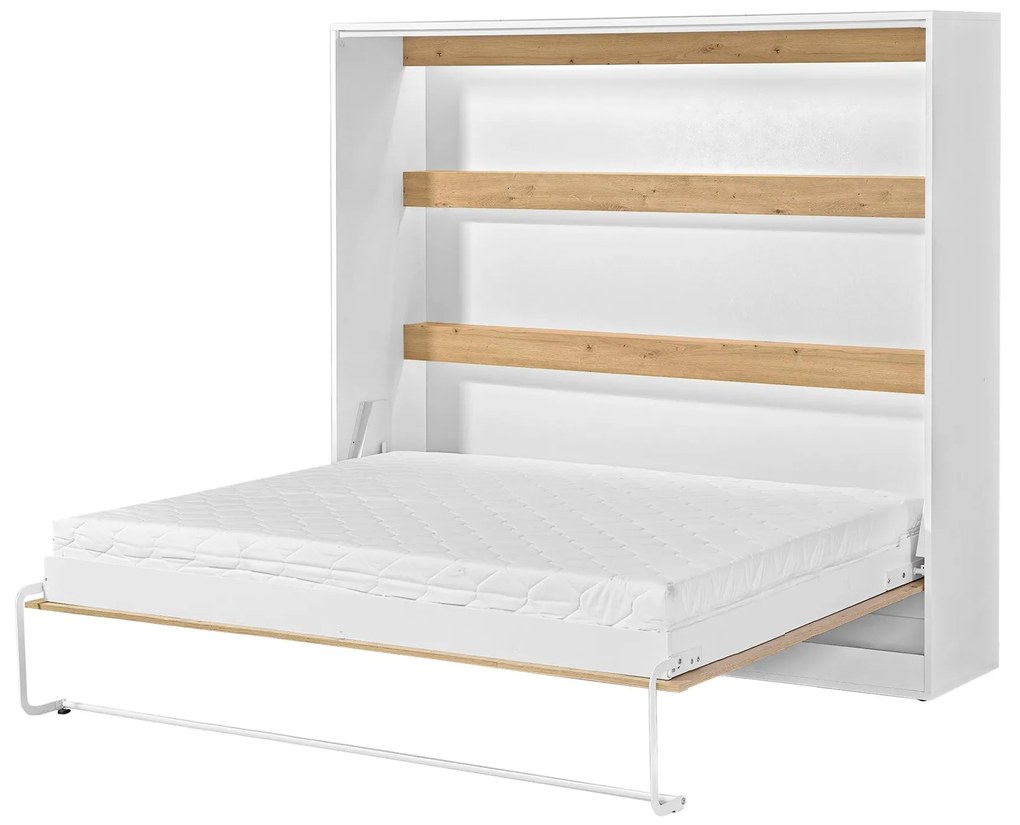 Sklápacia posteľ 160 Perfecto II (biela + dub + biela) (horizontálna) (bez osvetlenia). Akcia -20%. Vlastná spoľahlivá doprava až k Vám domov. 1128907