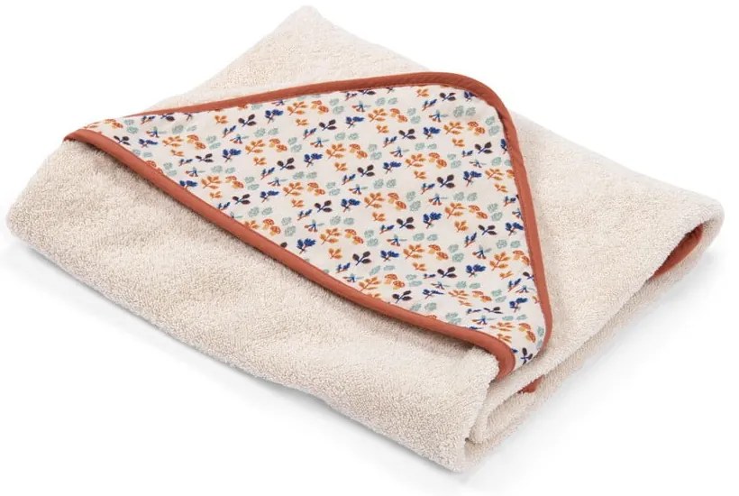 Krémová bavlnená detská osuška s kapucňou 80x80 cm Pomme des Bois – Moulin Roty