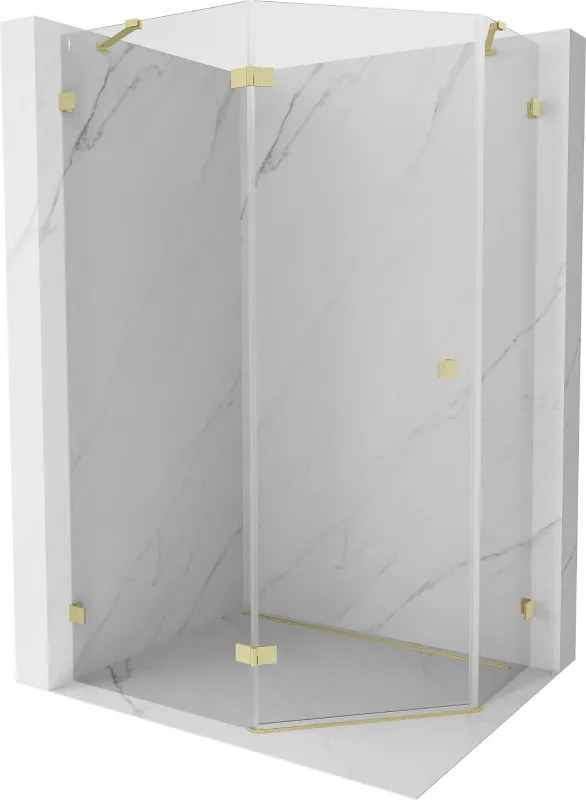 Mexen Lunar, Päťuholníkový sprchový kút Mexen Lunar naklápací doľava 100 x 80 cm, 8mm číre sklo, zlatý matný profil, 831-100L-080P-55-00-L