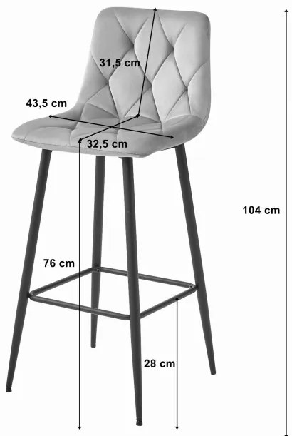 Set štyroch barových stoličiek NADO zamatové čierne (čierne nohy) 4 ks